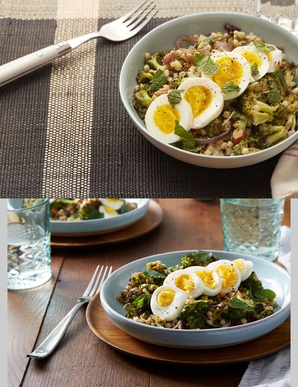 Za'atar-Roasted Broccoli Salad with Fregola Sarda, Pecorino Cheese & Tahini Dressing