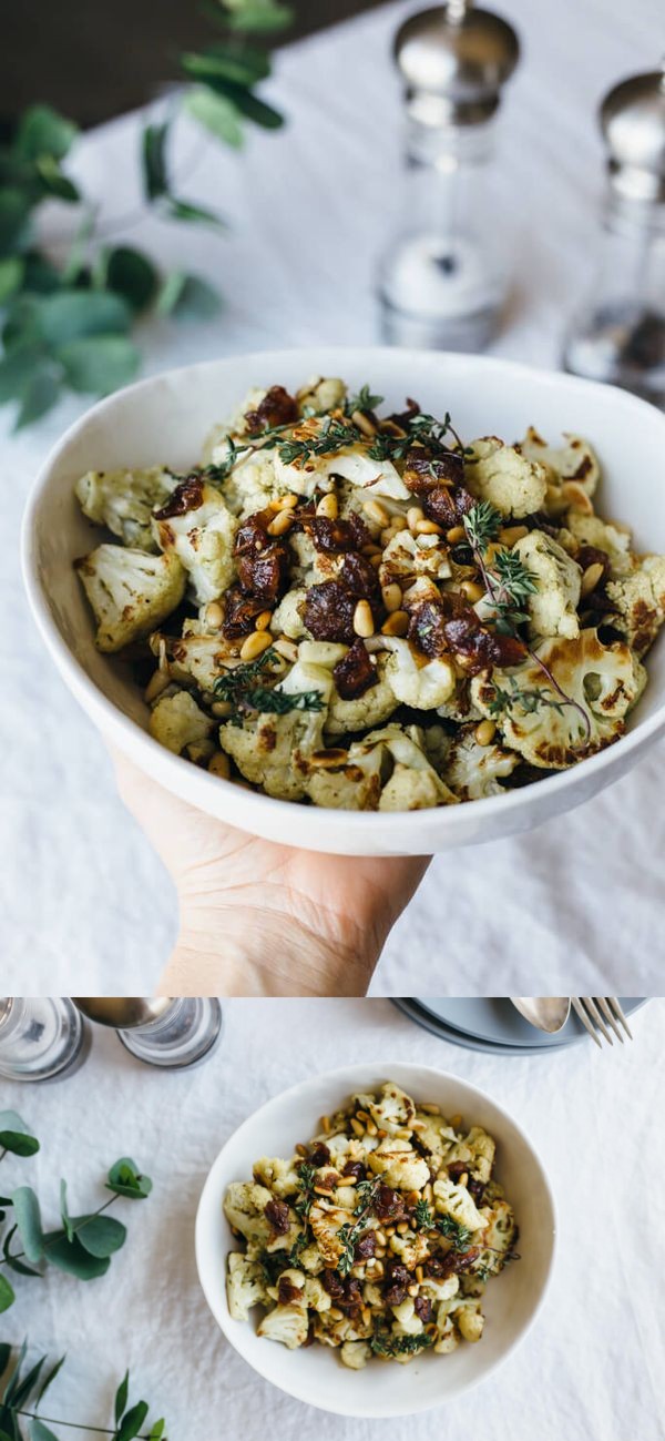 Za'atar Roasted Cauliflower with Dates, Pine Nuts and Thyme