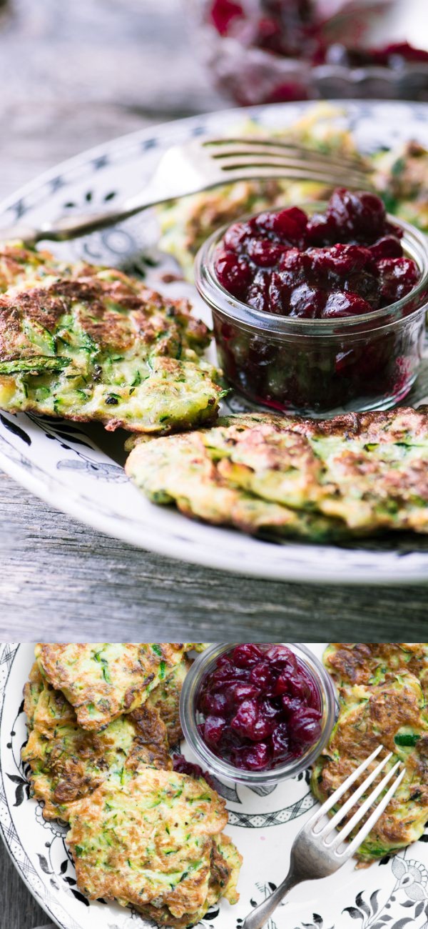 Zucchini Latkes with Maple Cranberry Sauce