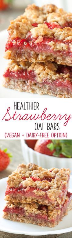 100% Whole Grain Strawberry Oat Bars (vegan, dairy-free options