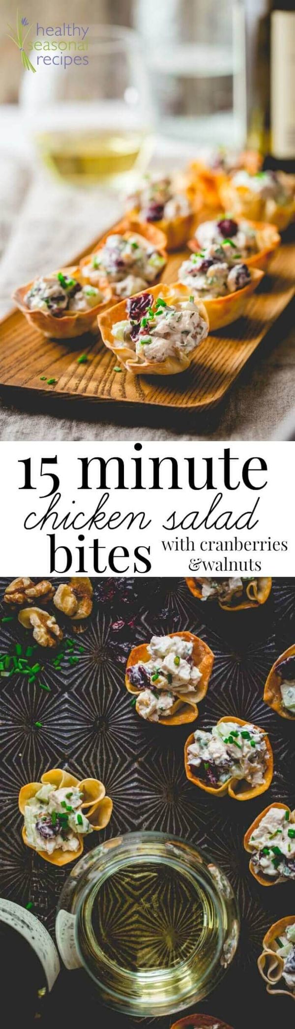 15 minute chicken salad bites with cranberries and walnuts