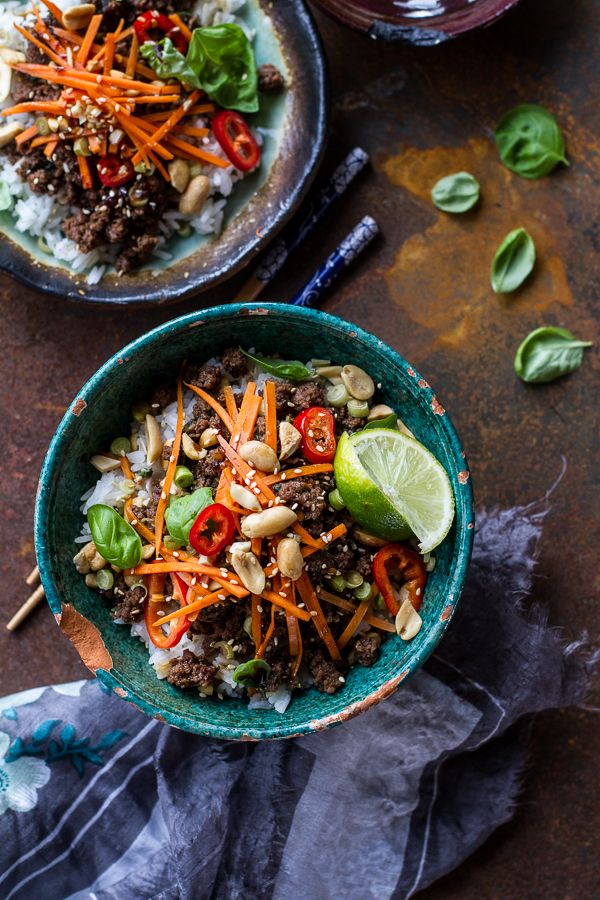 20 Minute Thai Basil Beef and Lemongrass Rice Bowls