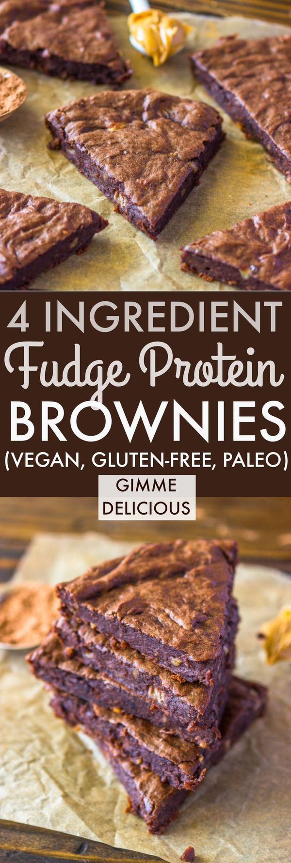 4 Ingredient Fudge Protein Brownies (Vegan, Gluten-free, Paleo