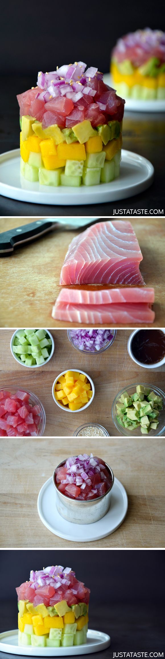 Ahi Tuna Stacks with Ginger-Soy Dressing