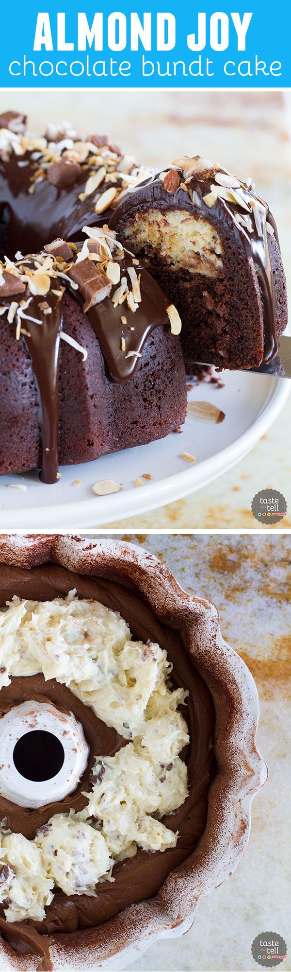 Almond Joy Candy Bar Filled Chocolate Bundt Cake