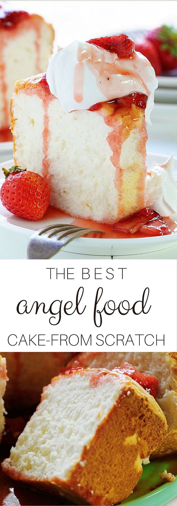 Angel food cake with roasted strawberry sauce