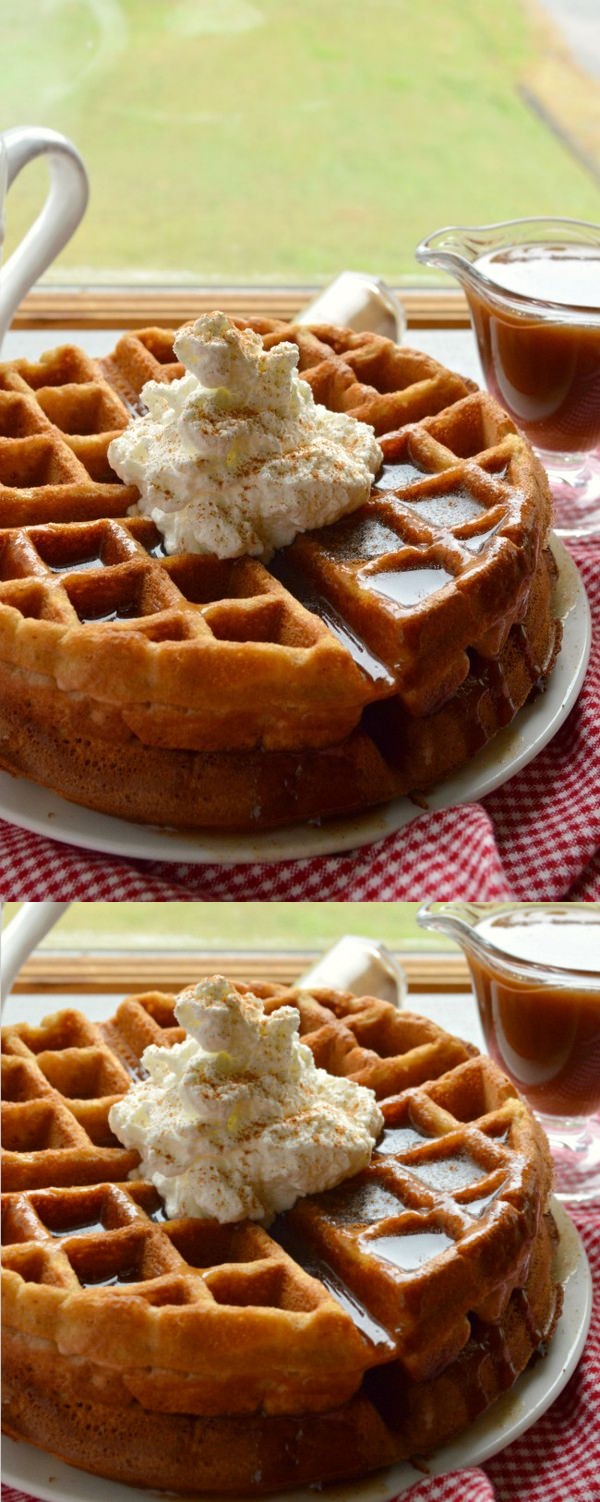 Apple Butter Waffles with Cinnamon Syrup