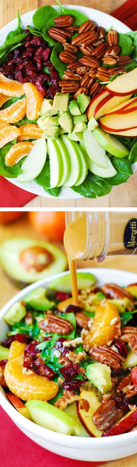 Apple Cranberry Spinach Salad with Pecans, Avocados (and Balsamic Vinaigrette Dressing