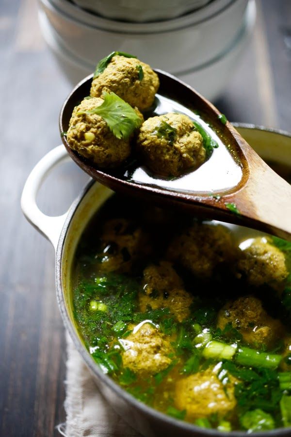 Arabic Meatball Soup with Spinach and Lime