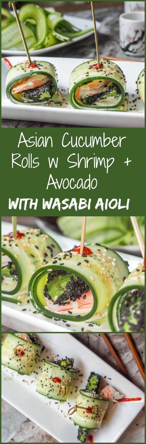 Asian Cucumber Rolls with Shrimp, Avocado and Wasabi Aioli (GF, DF