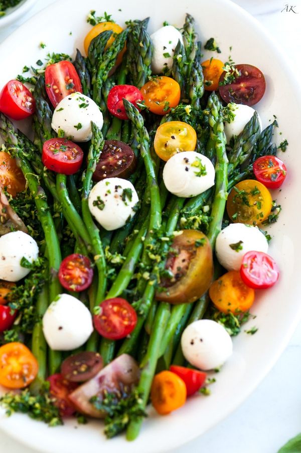 Asparagus Caprese Salad with Basil Gremolata