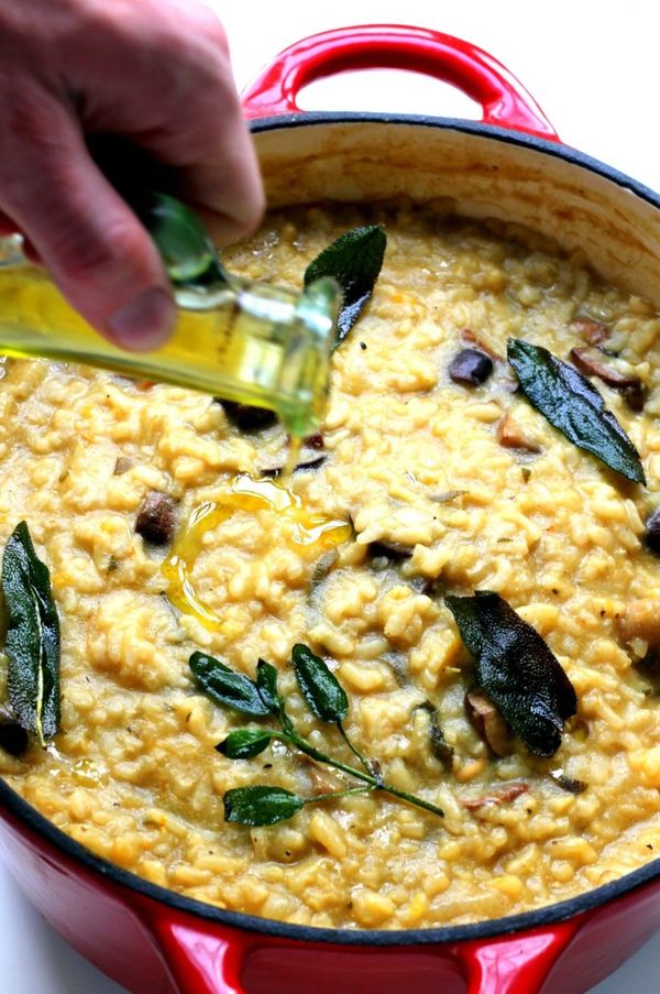 Autumn baked risotto with squash, mushrooms and sage