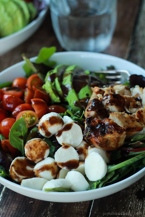 Avocado Caprese Chicken Salad with Balsamic Vinaigrette