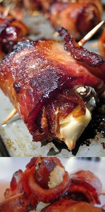 Bacon-Wrapped Dates Stuffed with Cream Cheese and Almonds