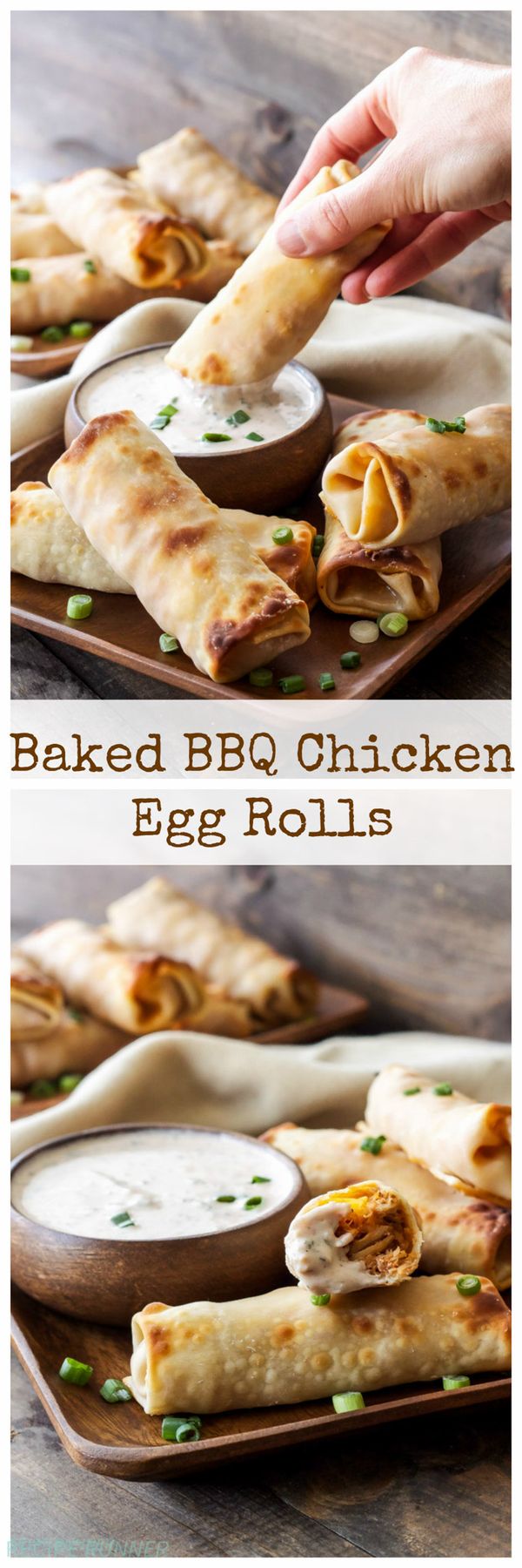 Baked BBQ Chicken Egg Rolls with BBQ Ranch Dipping Sauce