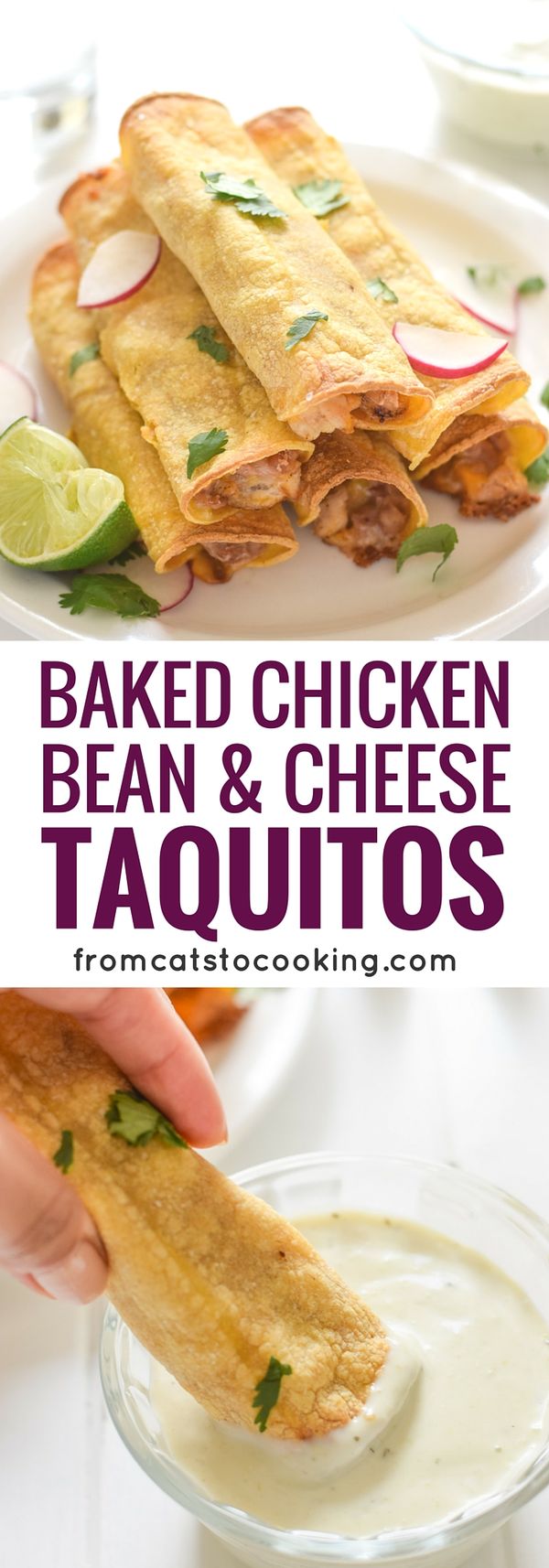 Baked Chicken, Bean and Cheese Taquitos