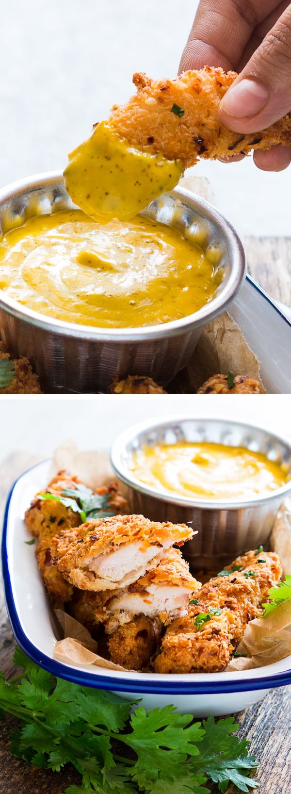 Baked Coconut Chicken Tenders with Mango Mustard Sauce