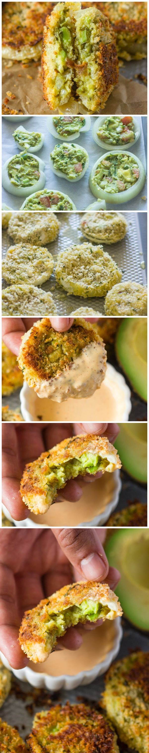 Baked Guacamole Stuffed Onion Rings with Chipotle Dipping Sauce