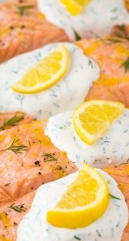 Baked Lemon Salmon with Creamy Dill Sauce