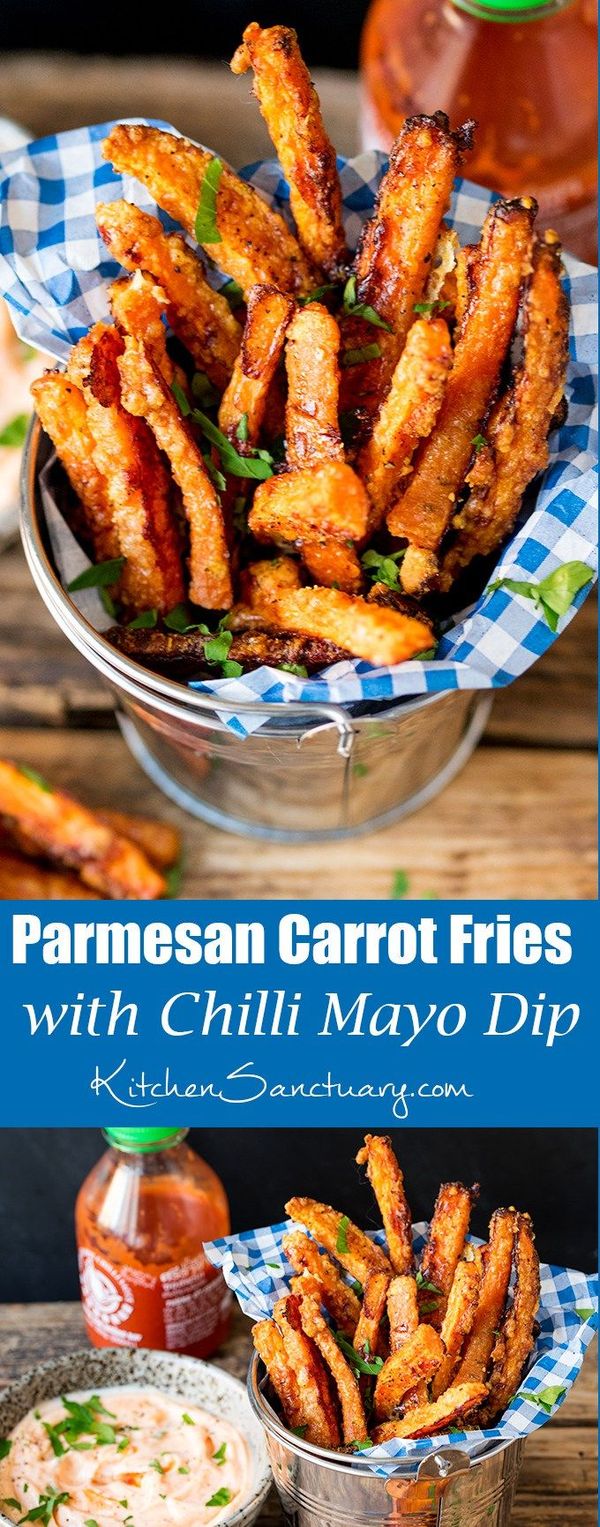 Baked Parmesan Carrot Fries with Chilli Mayo Dip