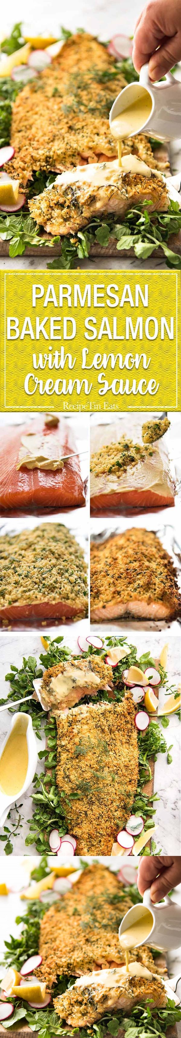 Baked Parmesan Crusted Salmon with Lemon Cream Sauce