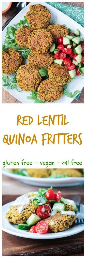 Baked Red Lentil Quinoa Fritters (gluten free, vegan