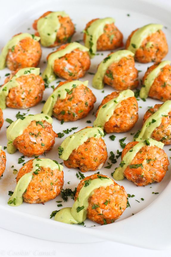 Baked Salmon Meatballs with Creamy Avocado Sauce