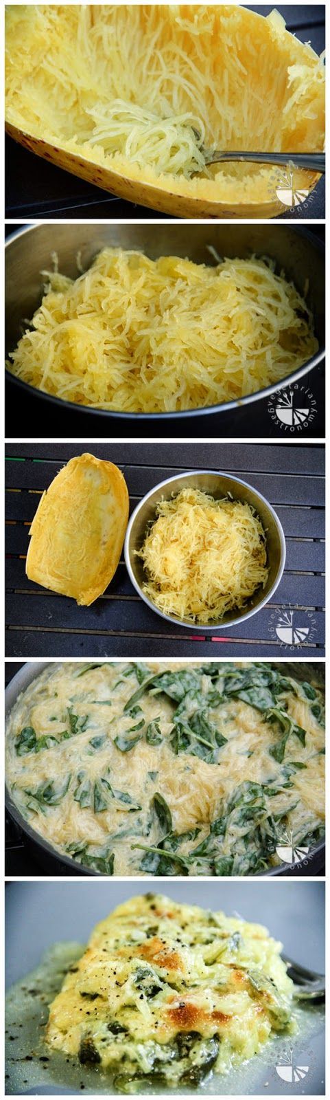 Baked Spaghetti Squash w/Cheddar Cheese & Spinach (contains dairy, contains gluten