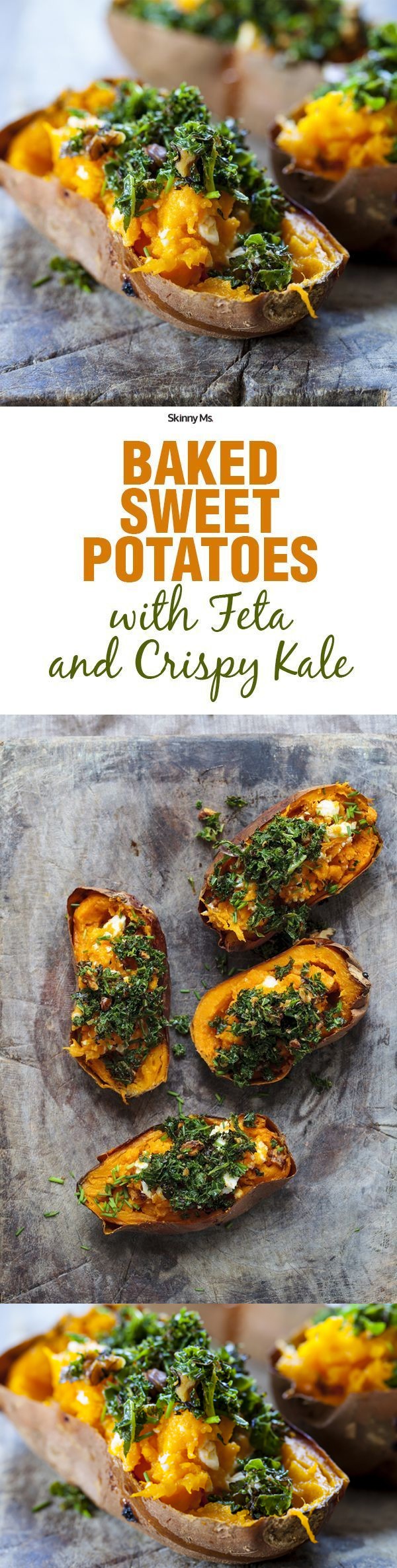 Baked Sweet Potatoes with Crispy Kale and Feta