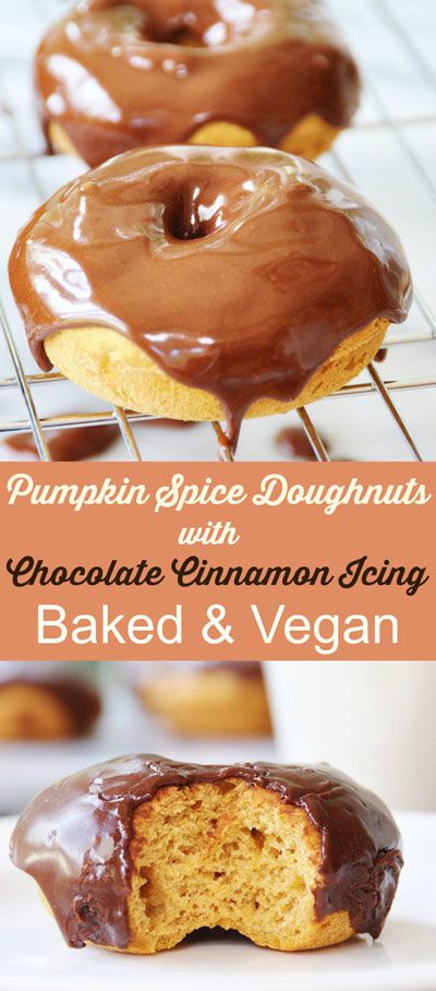 Baked Vegan Pumpkin Spice Doughnuts with Chocolate Cinnamon Icing