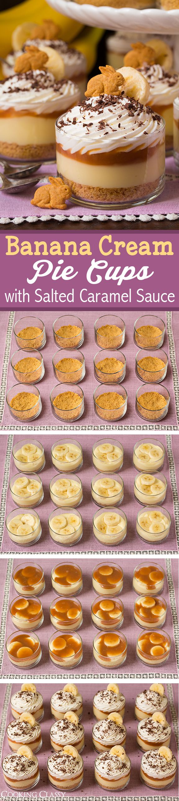 Banana Cream Pie Cups with Salted Caramel Sauce