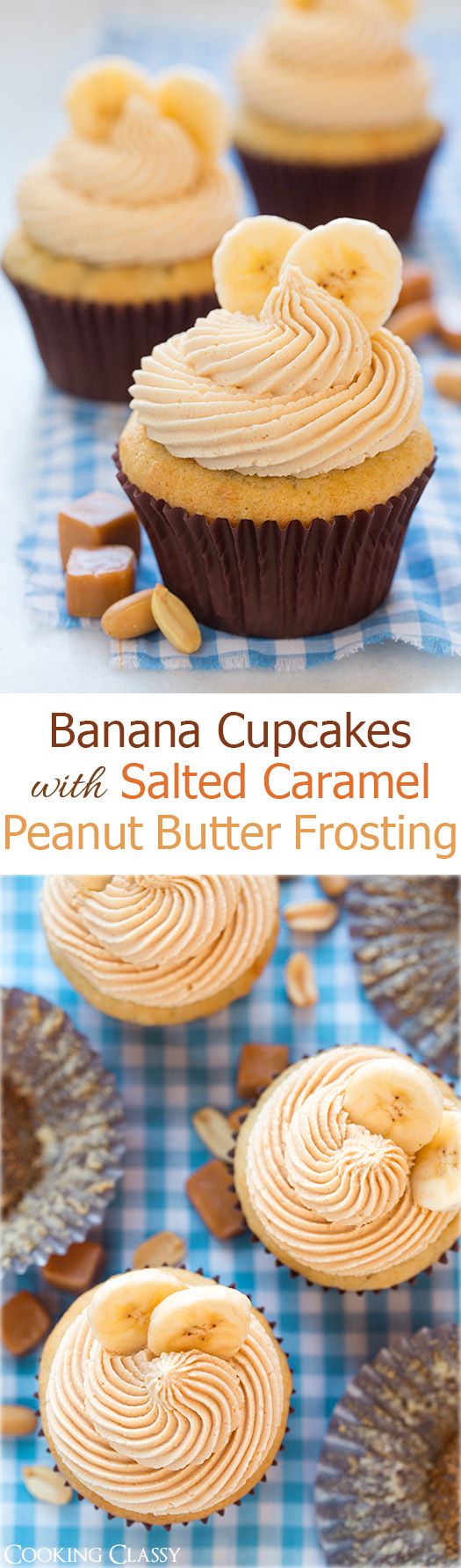 Banana Cupcakes with Salted Caramel Peanut Butter Frosting