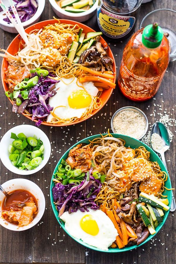 Bang Bang Shrimp Bibimbap Noodle Bowls