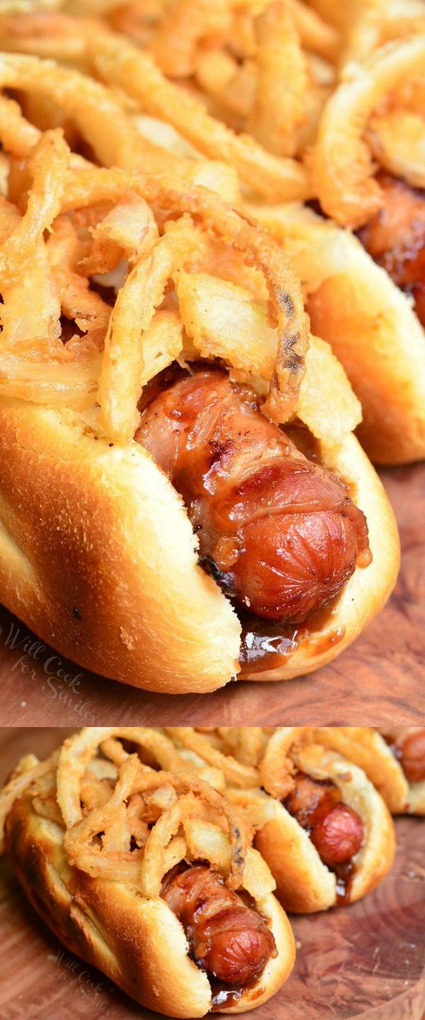 BBQ Bacon & Crispy Onion Hot Dogs