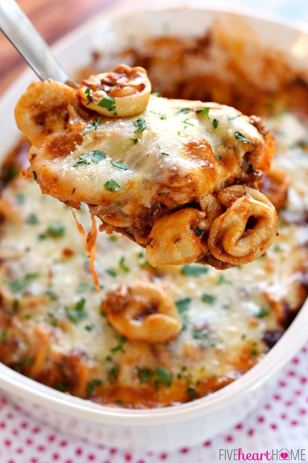 Beefy Cheesy Tortellini Bake