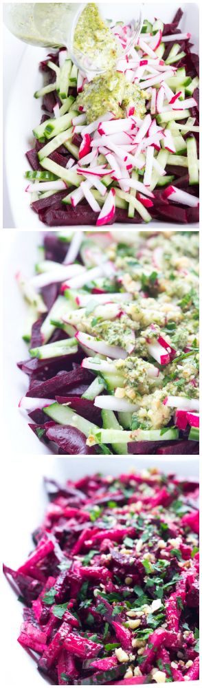 Beet, Cucumber, and Radish Salad with Basil Pesto Vinaigrette