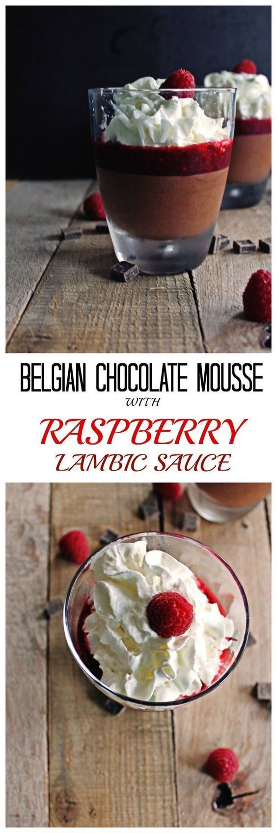 Belgian chocolate mousse with raspberry lambic sauce