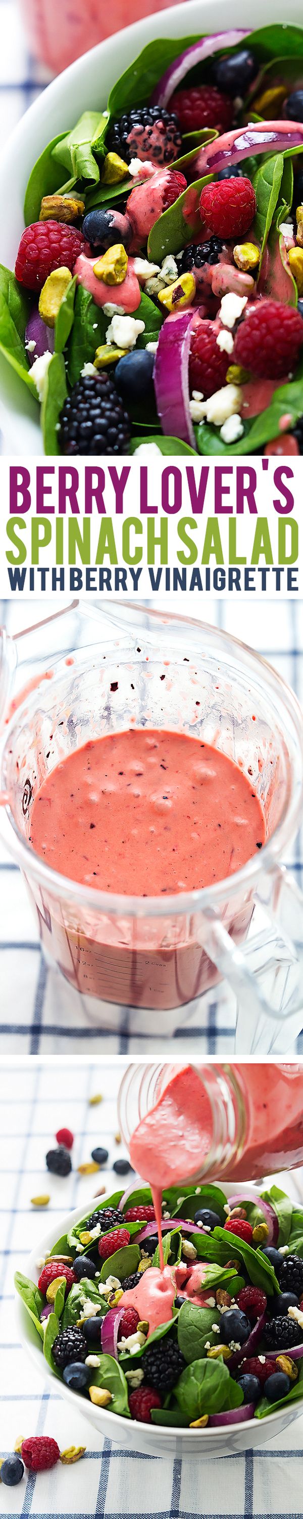 Berry Pistachio Spinach Salad with Berry Vinaigrette