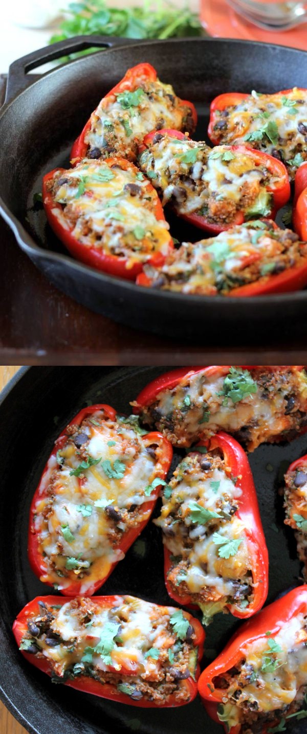 Black Bean, Sweet Potato, & Quinoa Stuffed Bell Peppers