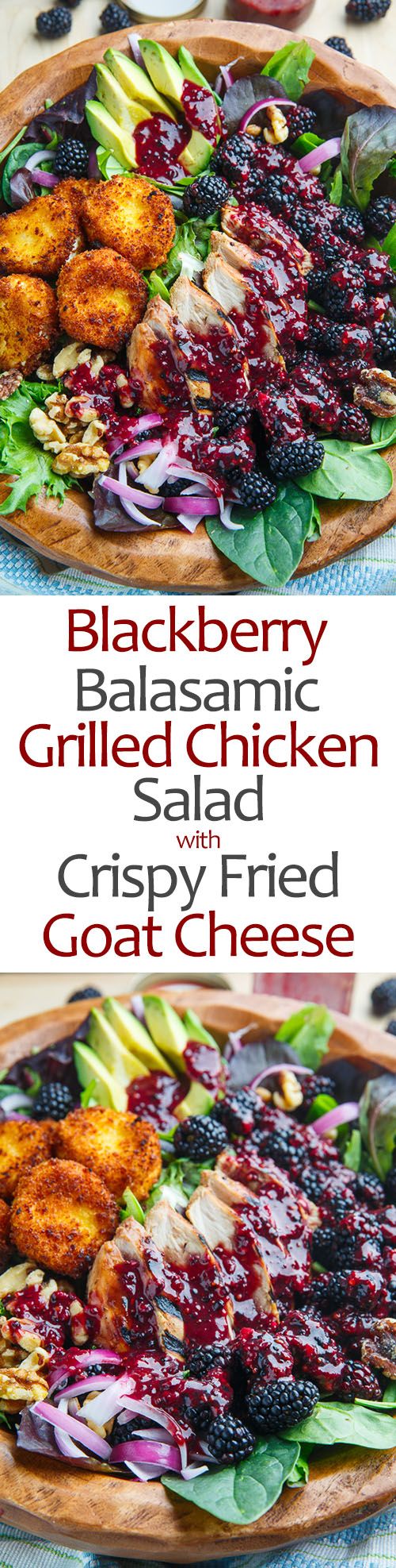 Blackberry Balsamic Grilled Chicken Salad with Crispy Fried Goat Cheese