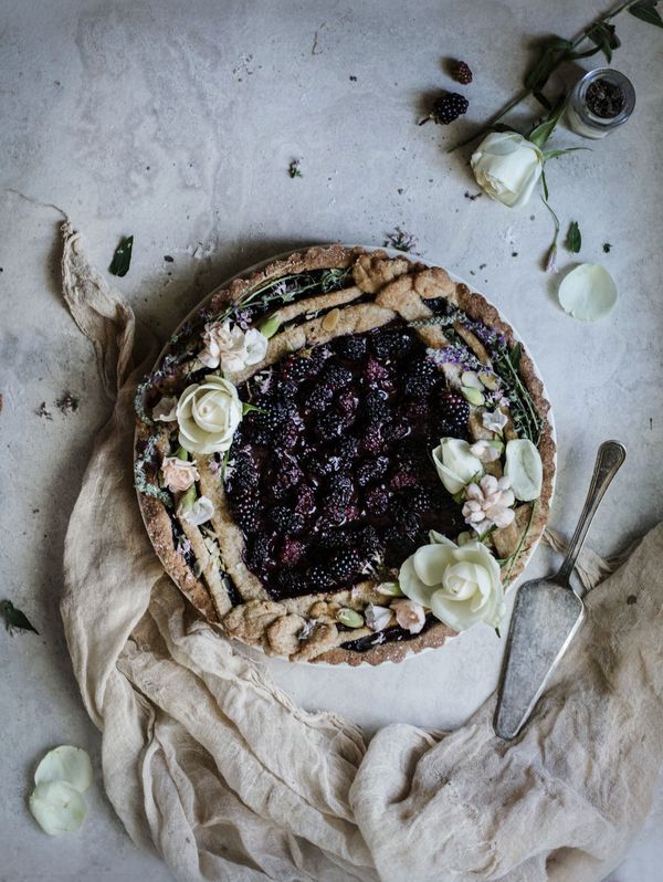 Blackberry Chocolate Italian Tart with Coffee-infused Creme Fraiche