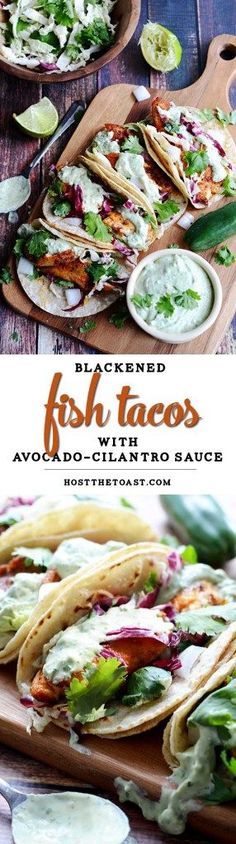 Blackened Fish Tacos with Avocado-Cilantro Sauce