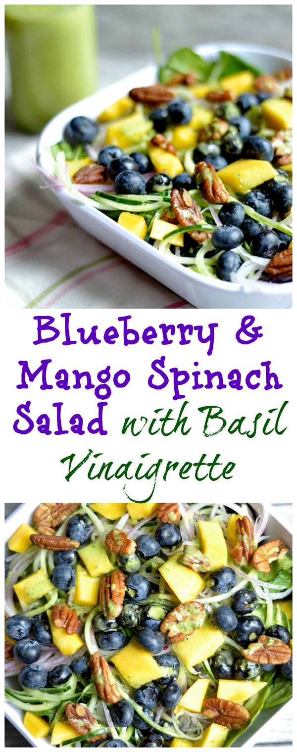 Blueberry and Mango Spinach Salad with Basil Vinaigrette