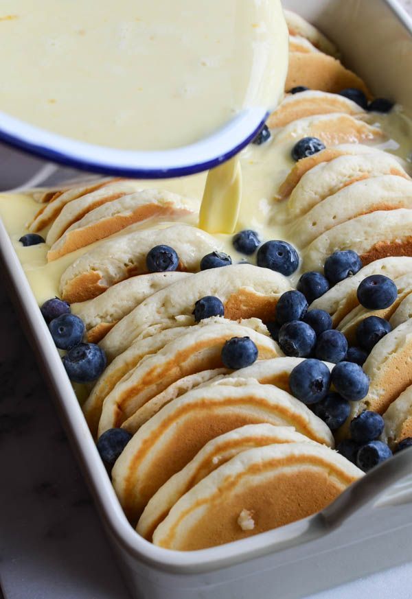 Blueberry pancake french toast bake