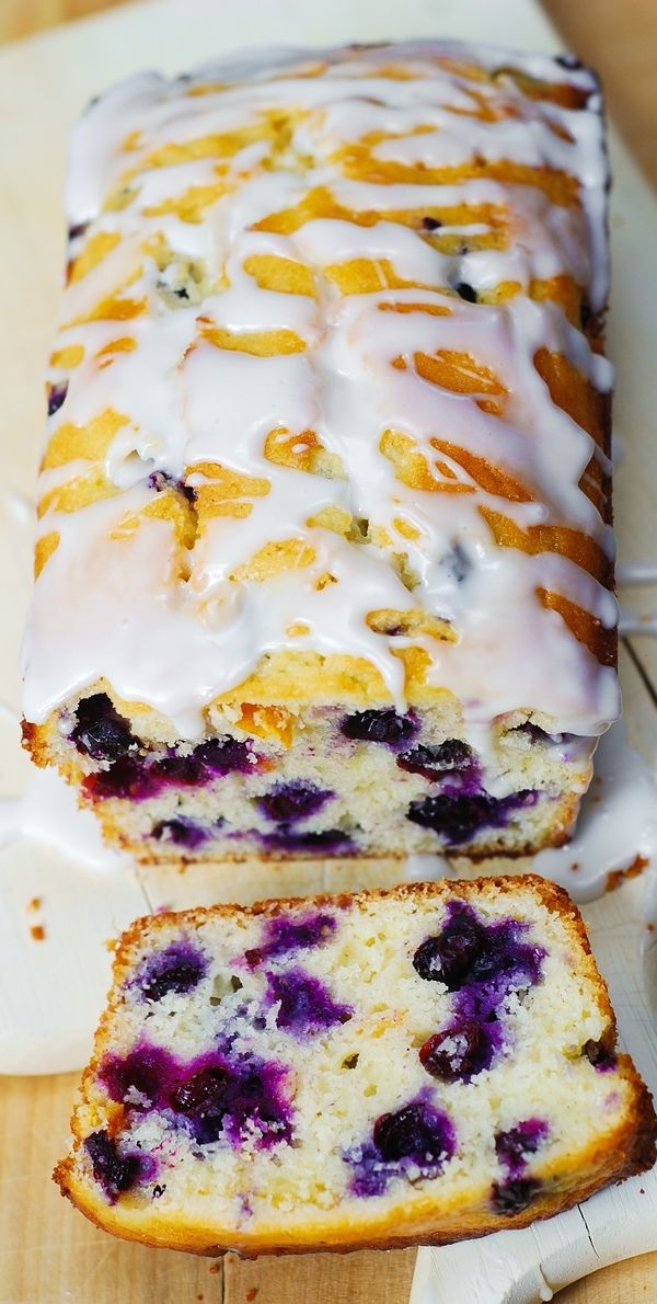 Blueberry vanilla bread with lemon glaze