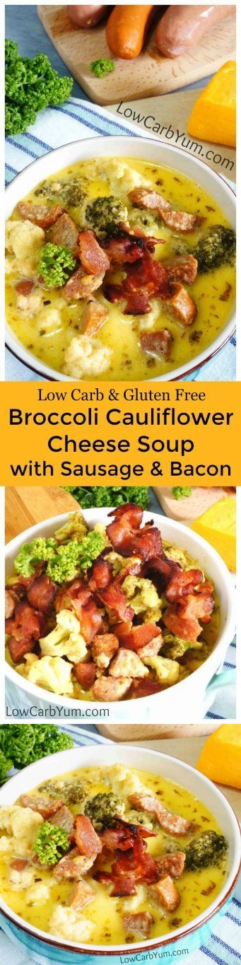 Broccoli Cauliflower Cheese Soup with Sausage