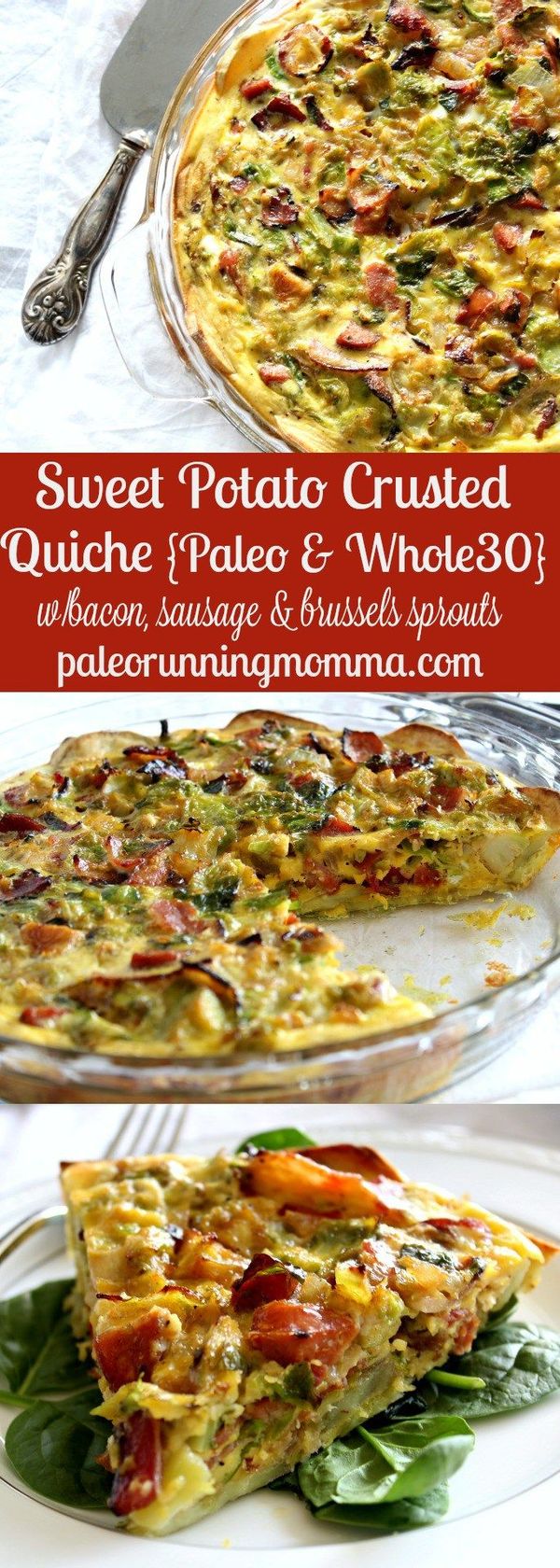 Brussels, Sausage & Bacon Quiche with Sweet Potato Crust