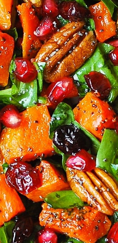 Butternut Squash & Spinach Salad with Pecans, Cranberries, Pomegranate