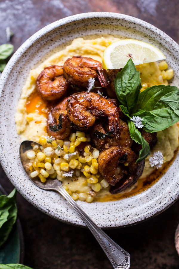 Cajun Garlic Lemon Butter Shrimp with Caramelized Corn Polenta