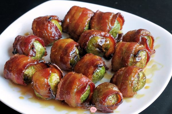 Candied Bacon Wrapped Brussels Sprouts with Maple Dijon Glaze